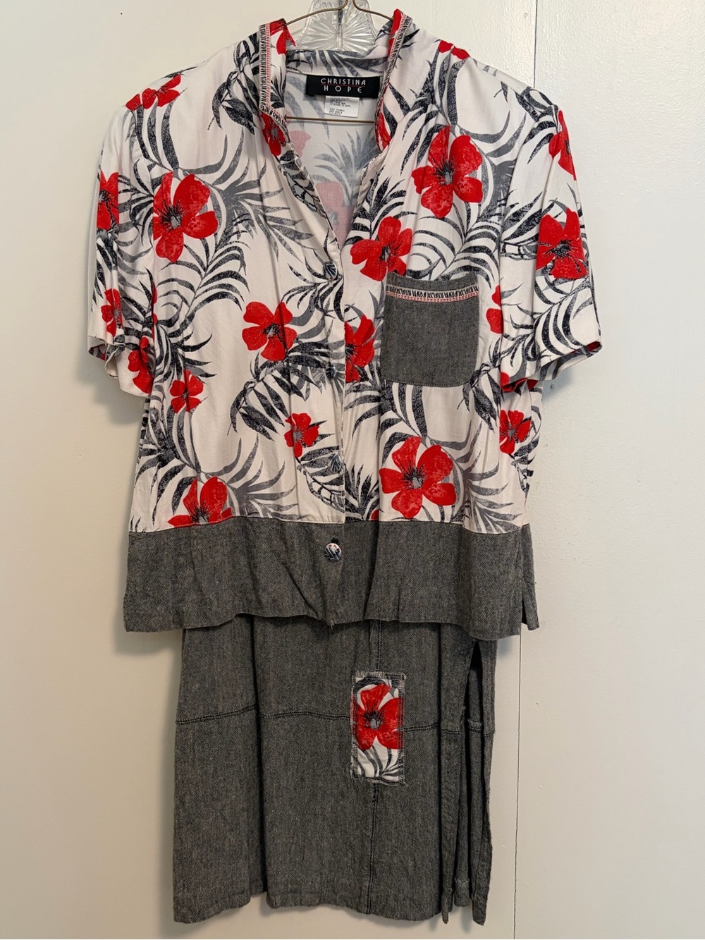 Christina Red & Gray Floral Two-Piece Skirt Set